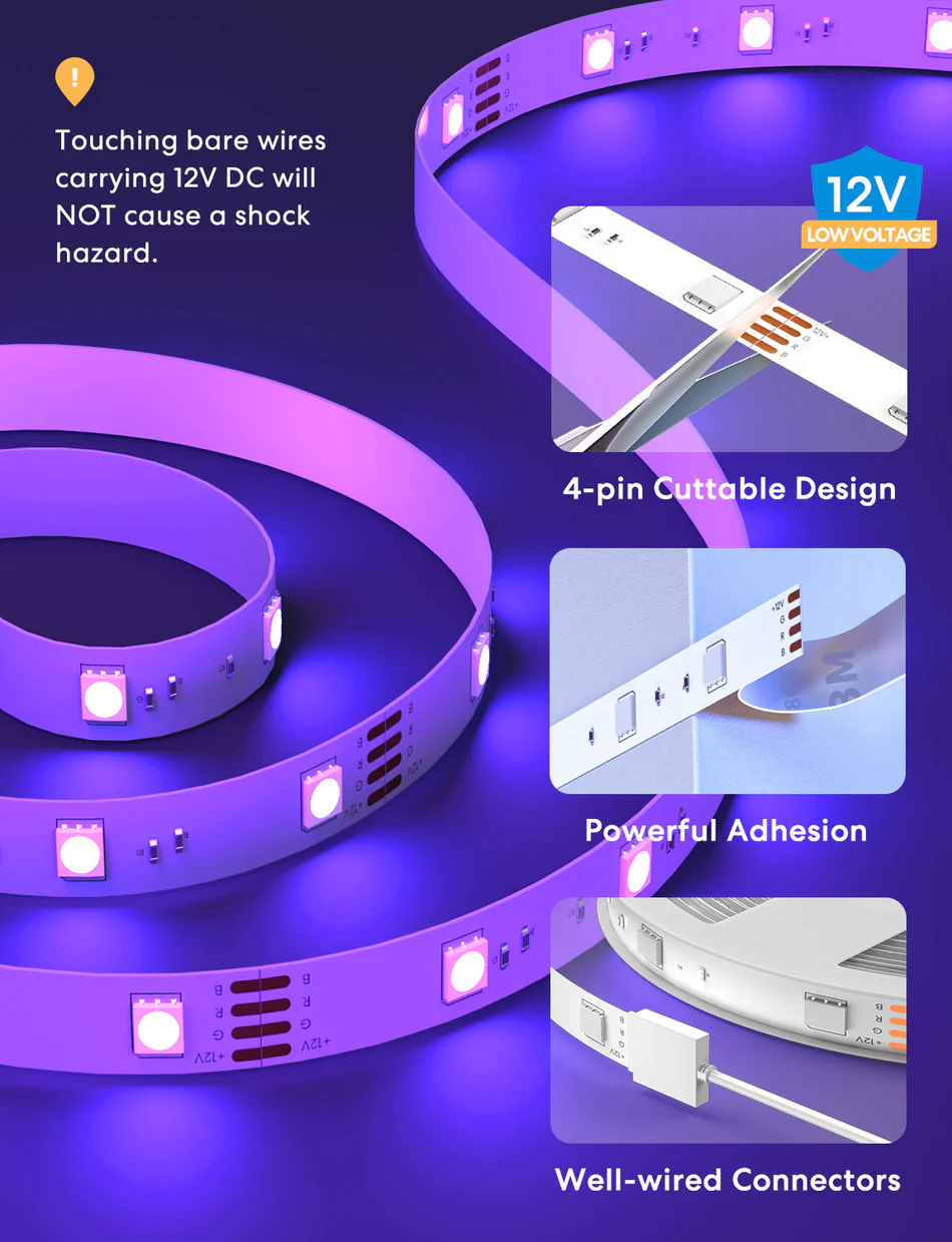 9 Meross LED light strip 5M X2: Apple HomeKit, Siri, Alexa compatible. RGBWW color changing for home, bedroom.
