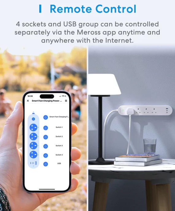 وصلة كهربائية ذكية 4 مأخذ كهربائية و 2 يو اس بي سي و 1 يو اس بي مع ميزة الشحن السريع 65 واط - ميروس