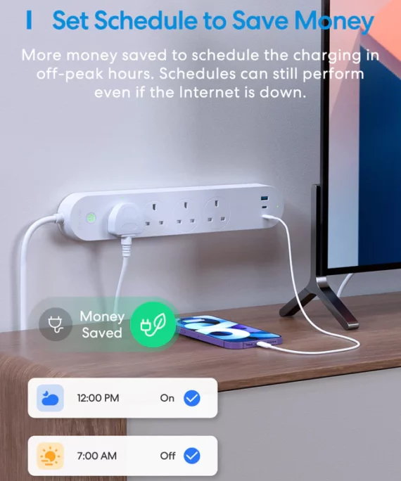وصلة كهربائية ذكية 4 مأخذ كهربائية و 2 يو اس بي سي و 1 يو اس بي مع ميزة الشحن السريع 65 واط - ميروس