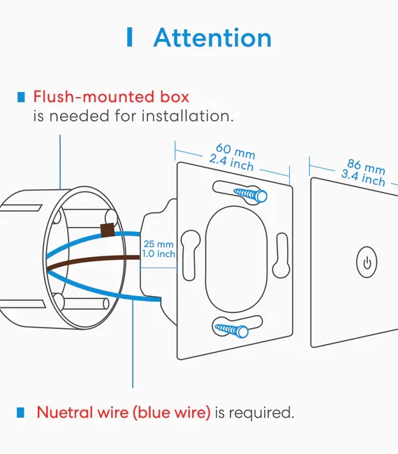 مفتاح اضاءة حائط ذكي بتقنية واي فاي، تحكم عن بعد عبر التطبيق - ميروس