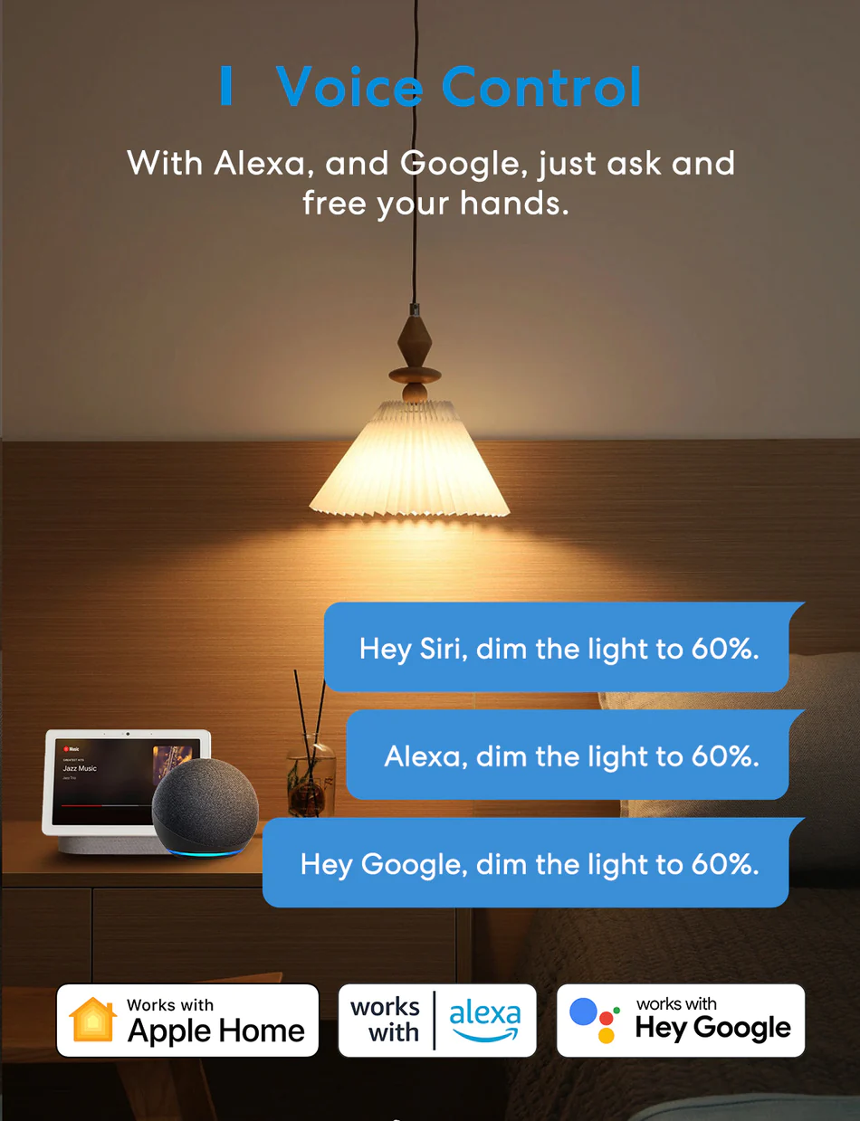 4 2 مصباح اضاءة LED ذكي بتقنية WiFi RGB - متوافق مع اليكسا ومساعد جوجل، 16 مليون لون، موفر للطاقة - ميروس 4 2 مصباح اضاءة LED ذكي بتقنية WiFi RGB - متوافق مع اليكسا ومساعد جوجل، 16 مليون لون، موفر للطاقة - ميروس